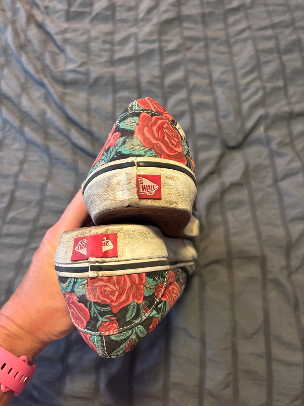 Vans Slip-On Sneakers with Rose & Skull Print - Black/Red/Green - Picture 3 of 3